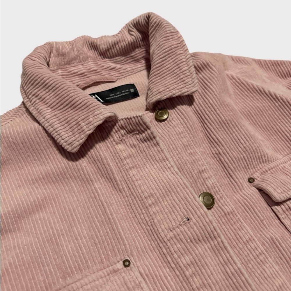 Zara Light Pink Utility Jacket/Shacket, corduroy, frayed bottom, Size Large - Picture 5 of 7